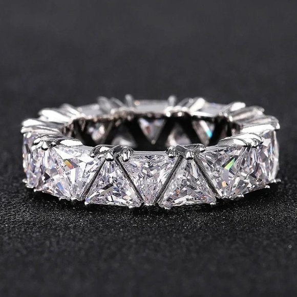 WOD Jewelry - Lady's Triangular 6.00ctw.  Diamond Eternity Ring .925 Solid Sterling Silver,